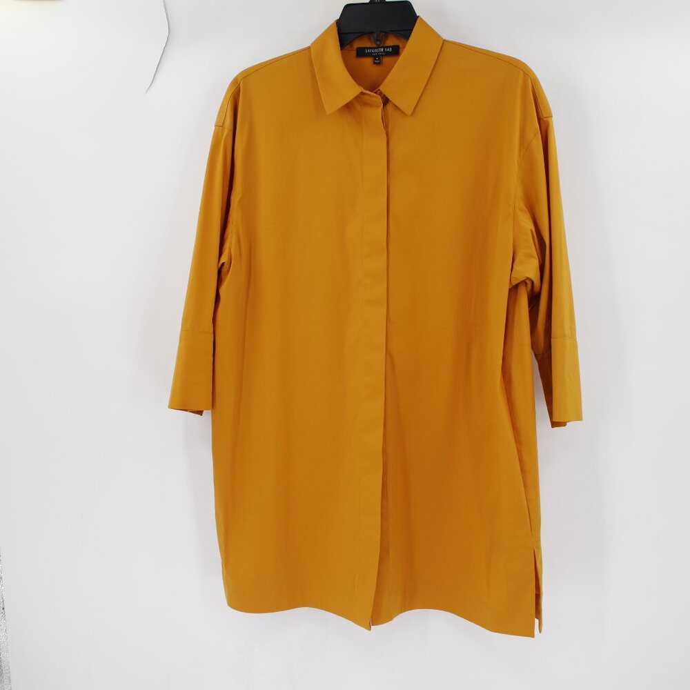 Lafayette 148 tunic shirt women's small short sleeve button up‎ orange cotton